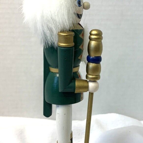 Christmas Green King w/Gold Crown Nutcracker Wooden 9.5" Tall Moving Mouth - Picture 2 of 4